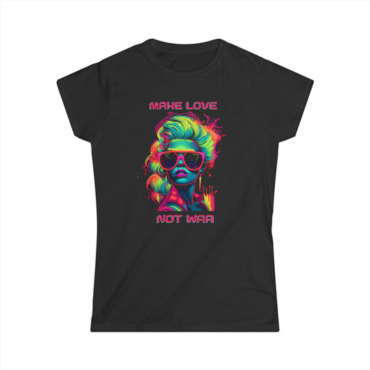 Make Love Not War Women's Softstyle Tee - Colorful Graphic Tee for Positive Vibes